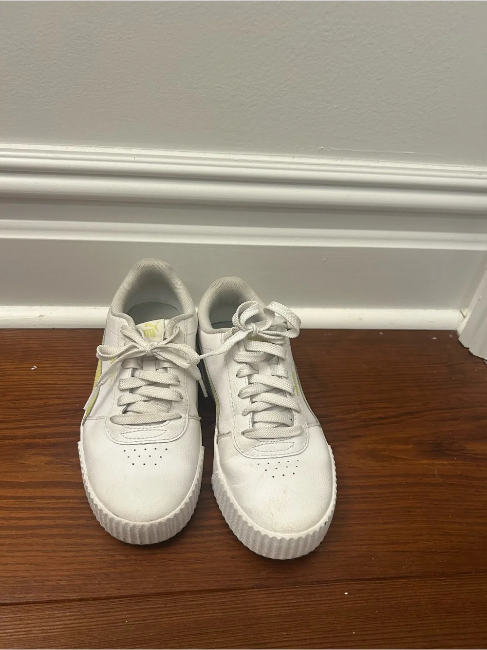Puma Kids White Sneakers with Light Green Accents